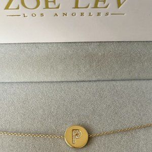 ZOE LEV 14k Diamond Initial “P” Disc Bracelet